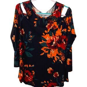 Cold Shoulder Long Sleeve XL Tunic NWT Rayon Prin Story Floral Boho Coquette